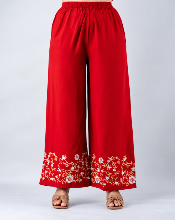 Ruby Red Embroidered Palazzo Set - Punjabi Threads product image 3