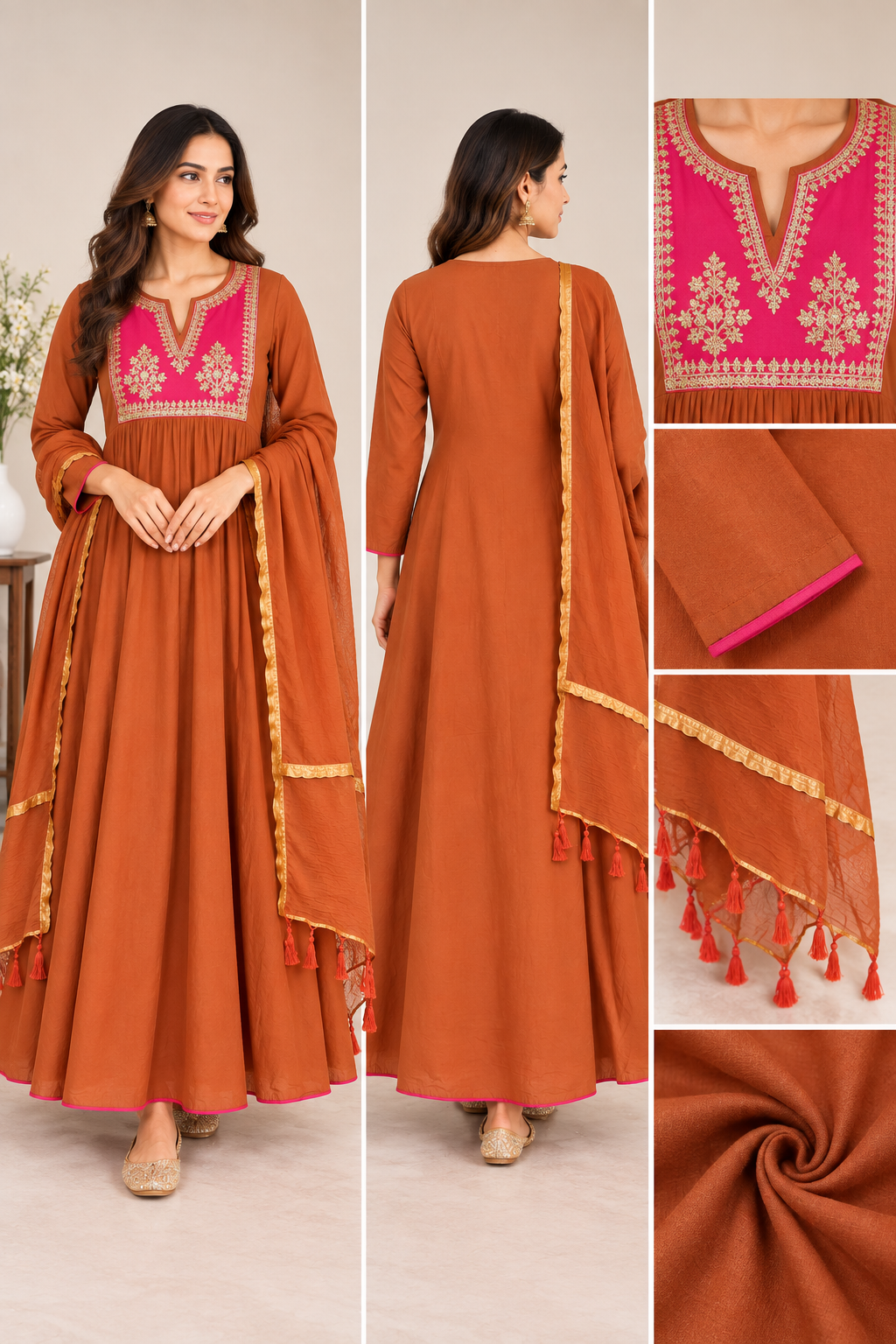 Rust Orange Anarkali Suit image 1 Rust Orange Anarkali Suit - Punjabi Threads product image 1