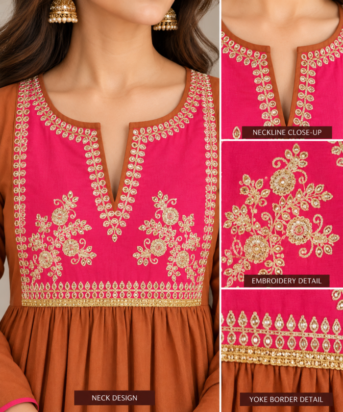 Rust Orange Anarkali Suit - Punjabi Threads product image 3